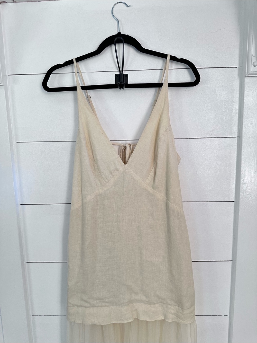 Anthropology Celandie M cream linen lace trim sheer bottom coastal maxi dress - Picture 7 of 16